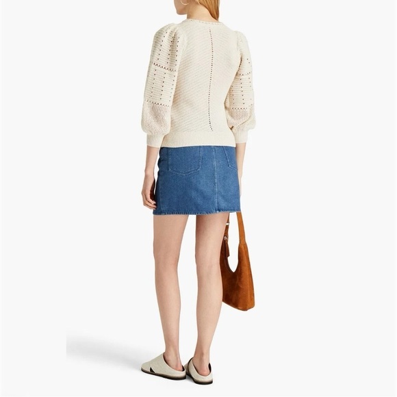 A.L.C. Intarsia Knit Sweater Crochet Cotton Pullover Puff Classic Minimalist XS - Picture 4 of 14